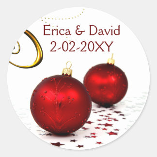 red ornament winter wedding classic round sticker