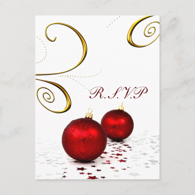 red ornament WINTER Wedding rsvp Invitation Postcard (Front)