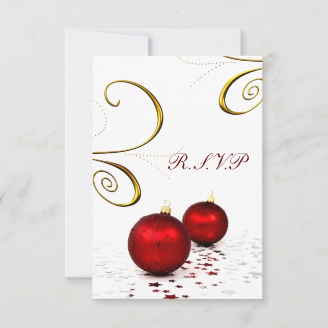 red ornament winter wedding rsvp standard 3.5 x 5 (Front)