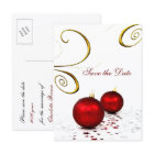 red ornament winter wedding save the date