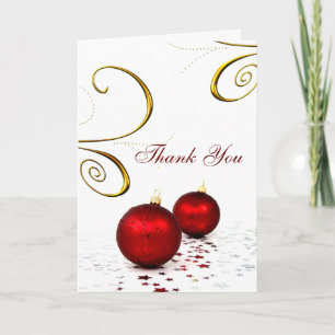 red ornament winter wedding Thank You cards