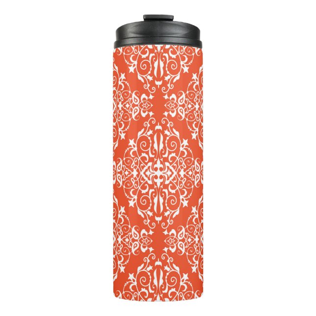 Red ornamental pattern seamless pattern thermal tumbler (Front)