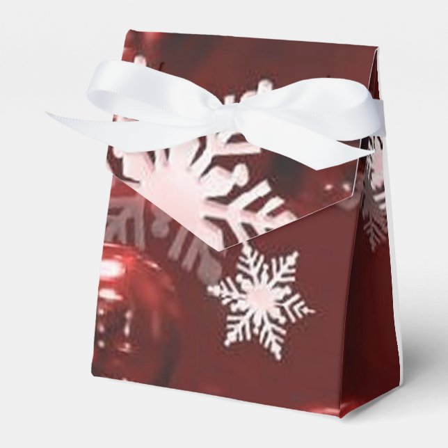 Red Ornaments and Snowflakes Pattern Favor Box (Front Side)
