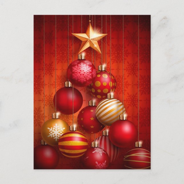Red Ornaments Business Holiday Postcard (Front)
