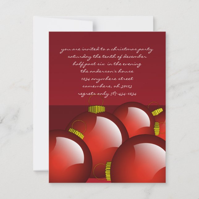 Red Ornaments Christmas DInner Party Invitations (Front)