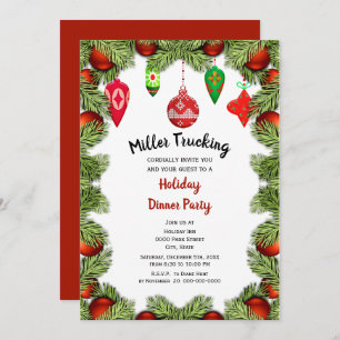 Red Ornaments Christmas Holiday Party / Business Invitation