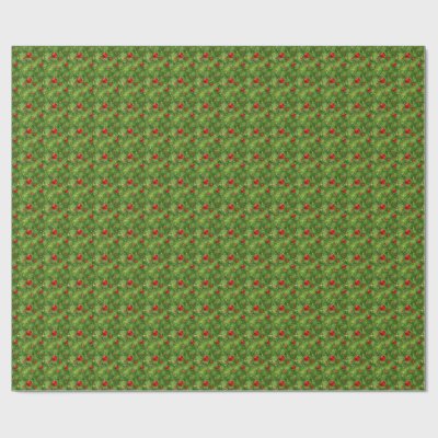 Red Ornaments &amp; Evergreen Holiday Wrapping Paper