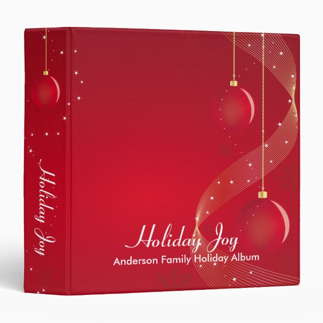Red Ornaments Holiday Joy 3 Ring Binder (Front/Spine)