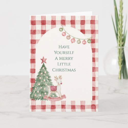 Red Ornaments Stripes Merry Little Christmas Trees Card