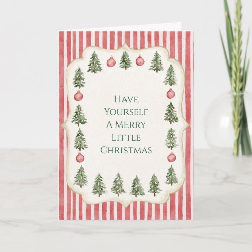 Red Ornaments Stripes Merry Little Christmas Trees Card