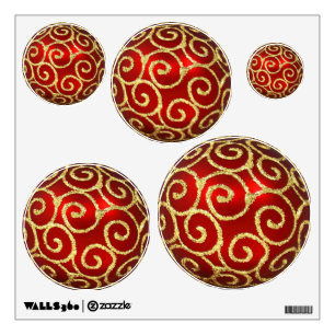 Red Ornaments with Gold Swirls Wall Decal