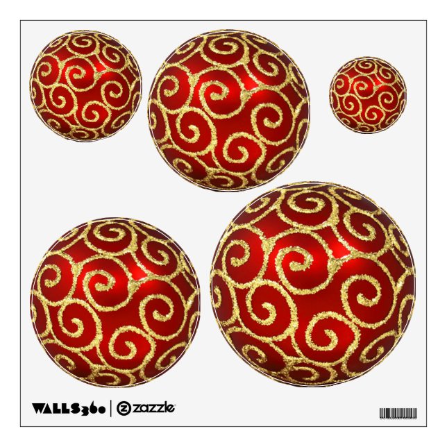 Red Ornaments with Gold Swirls Wall Decal (Front)