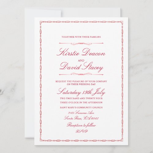 Red Ornate Border Wedding Invitation 