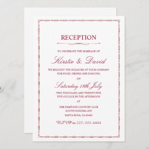 Red Ornate Border Wedding Reception Invitation