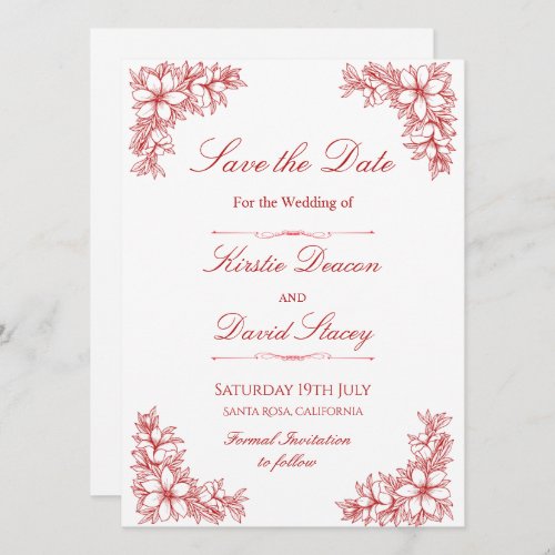 Red Ornate Floral Save the Date Invitation