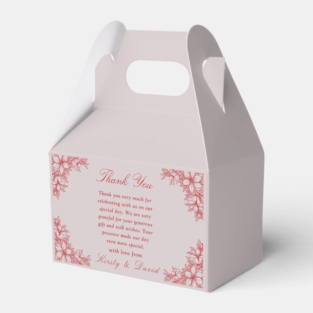 Red Ornate Floral Wedding Favor Boxes (Front Side)