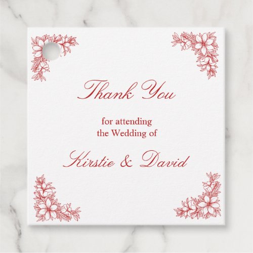 Red Ornate Floral Wedding Favor Tags