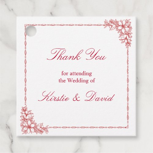 Red Ornate Floral Wedding Favor Tags