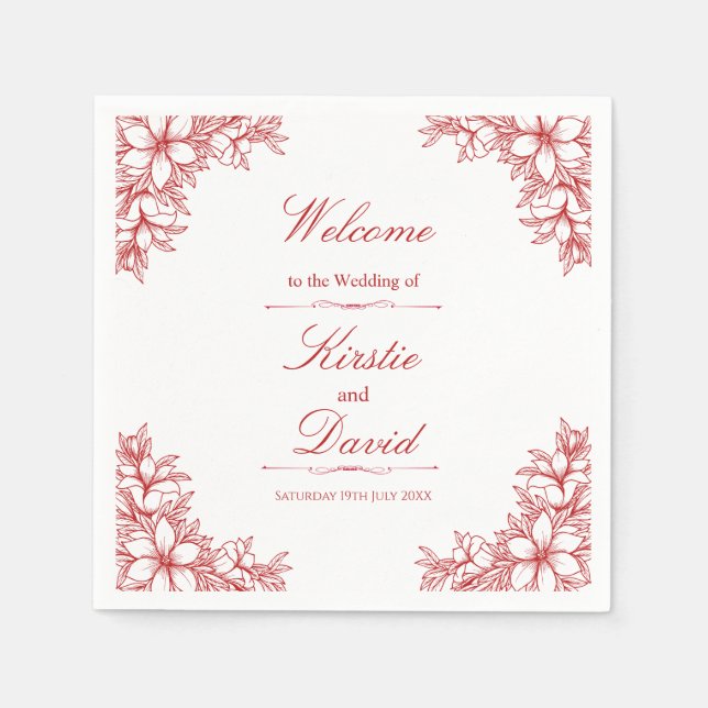 Red Ornate Floral Wedding Napkins (Front)