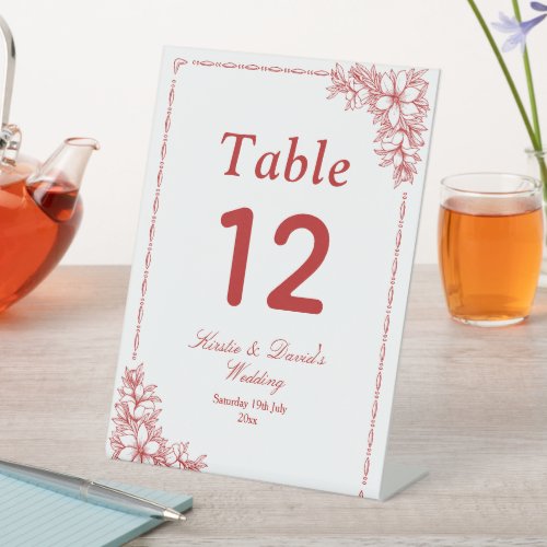 Red Ornate Floral Wedding Pedestal Sign