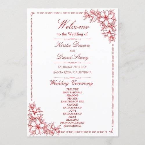 Red Ornate Floral Wedding Program