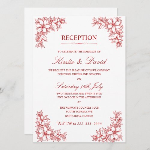 Red Ornate Floral Wedding Reception Invitation
