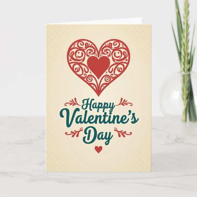 Red Ornate Heart Valentines Day Card (Front)