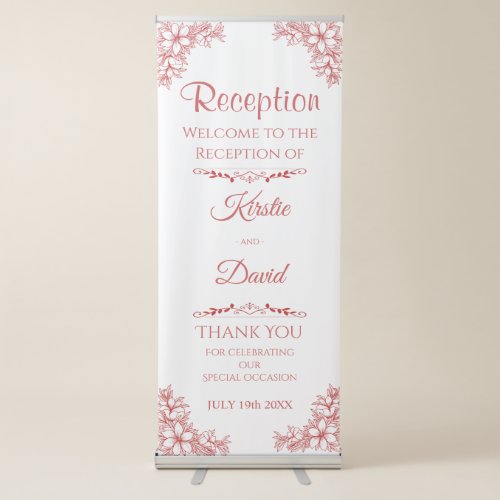 Red Ornate Reception Welcome Retractable Banner