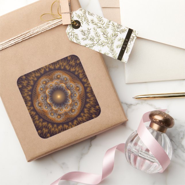 Red ornate sacred bright mandala square sticker (Gifting)