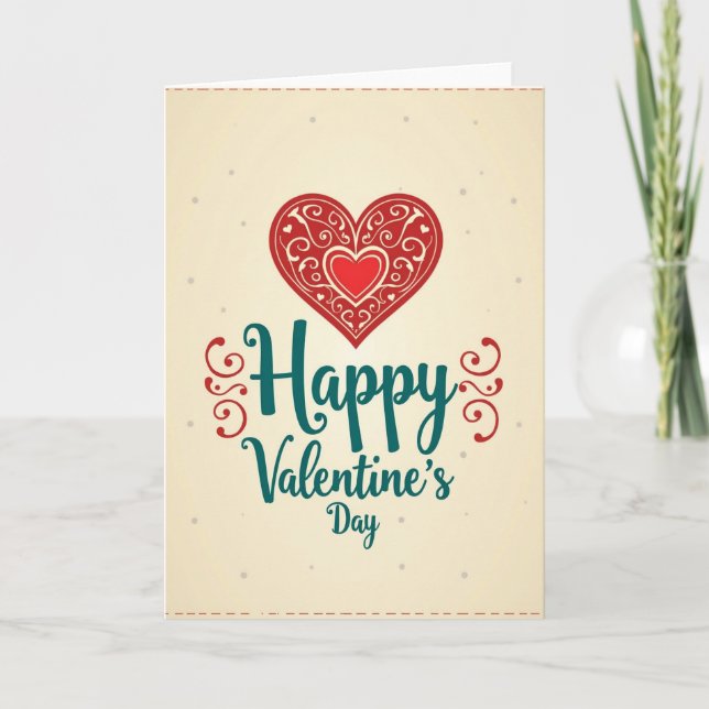 Red Ornate Script Valentines Day Card (Front)