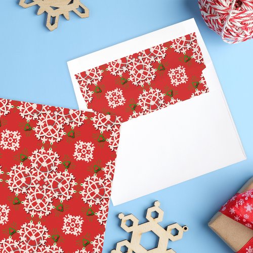 Red Ornate Traditional Folklore Christmas Envelope Liner