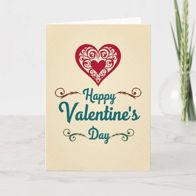 Red Ornate Valentines Day Card (Front)