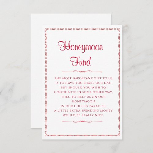 Red Ornate Wedding Honeymoon Fund Enclosure Card