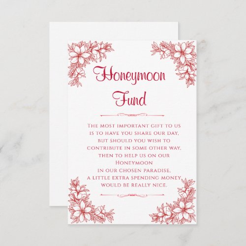 Red Ornate Wedding Honeymoon Fund Enclosure Card