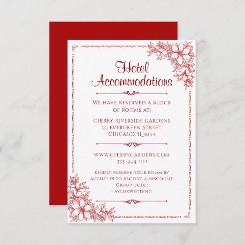 Red Ornate Wedding Hotel Accommodation Enclosure Card