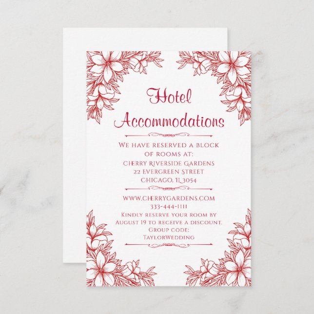 Red Ornate Wedding Hotel Accommodation Enclosure Card (Front/Back)