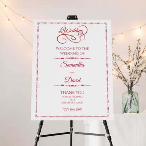 Red Ornate Wedding Welcome Foam Board