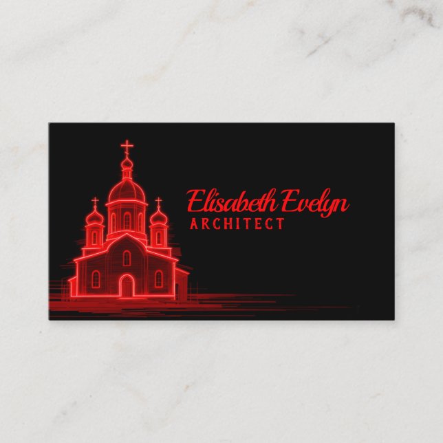 Red Orthodox Church Sketch on Black Background Business Card (Front)