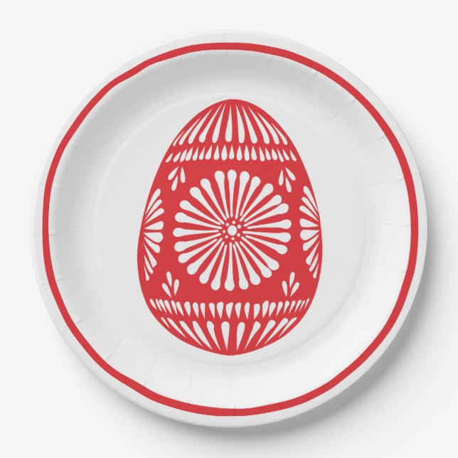Red Orthodox Easter Egg Paper Plates (Front)