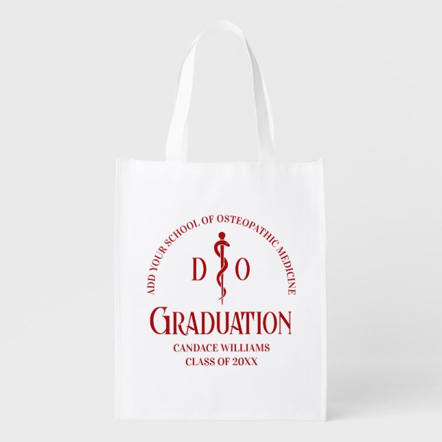 Red Osteopathic Medical School Graduation Grocery Bag (Front)
