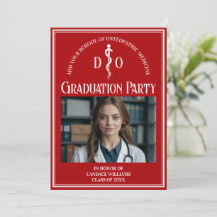 Red Osteopathic Medical School Graduation Party Invitation