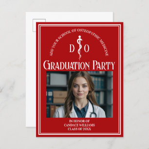 Red Osteopathic Medical School Graduation Party Invitation Postcard
