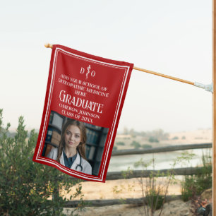 Red Osteopathic Medical School Graduation Photo House Flag