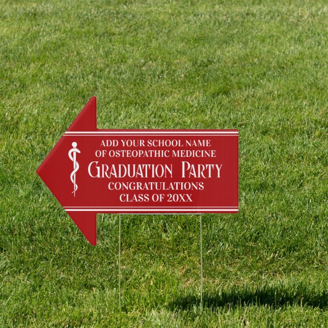 Red Osteopathic School Graduation Arrow Yard Sign (Insitu)