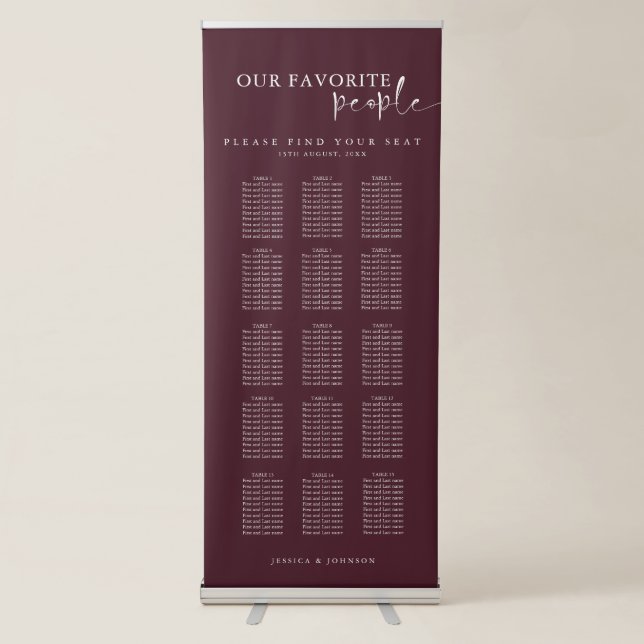 Red Our Favorite People Wedding Seating Chart Retractable Banner (Front)