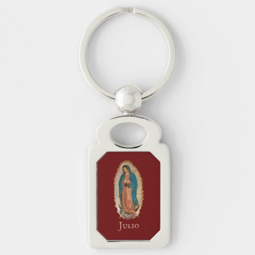 Red Our Lady of Guadalupe Vintage Mexican Catholic Keychain