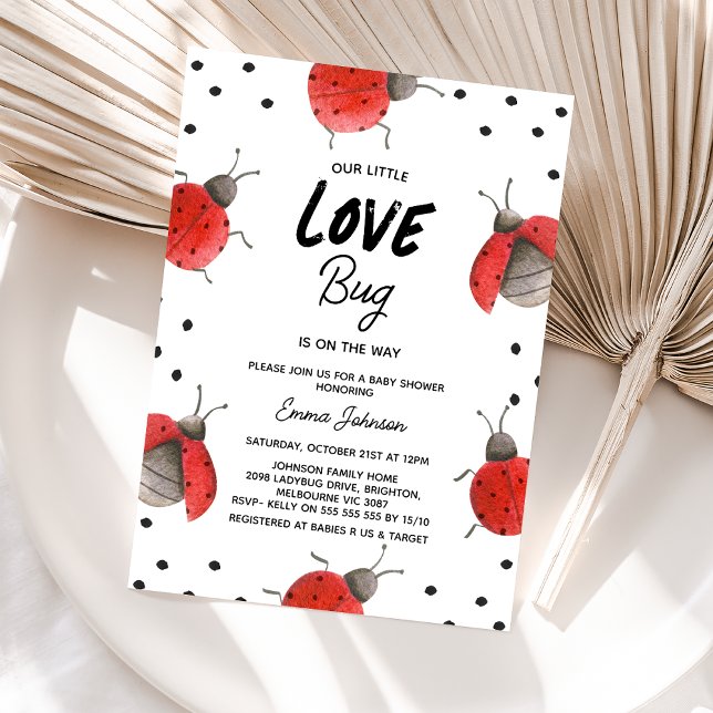 Red Our Little Love Bug Ladybug Baby Shower Invitation (Red Ladybug Baby Shower Invitation, Our Little Love Bug Baby Shower Invite, Lady Bug Baby Shower)