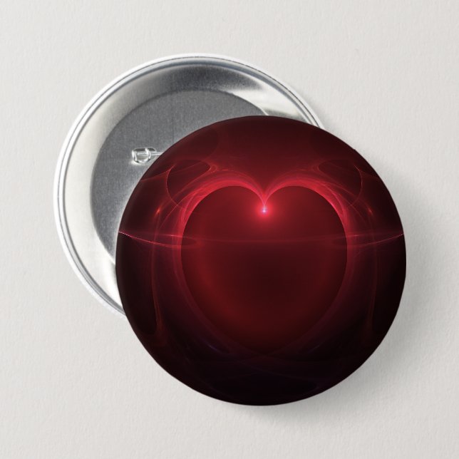 Red Outline Lighted Heart Over Black Artwork Button (Front & Back)