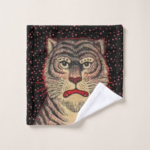 Red Outlined Head of Fierce Asian Tiger Red Dots Wash Cloth