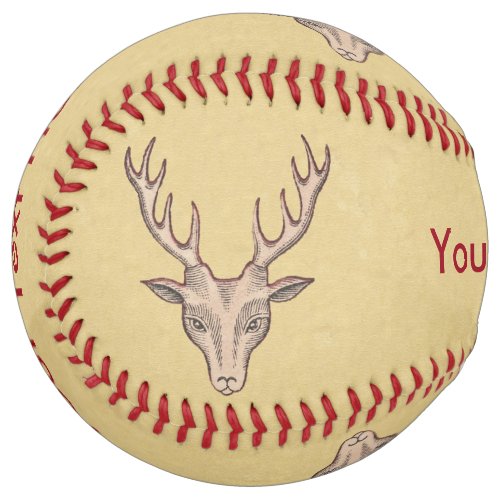 Red Outlined Male Deer Head Antlers on Brown Softball